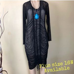 Plus Size Black Nude Mesh Dress
